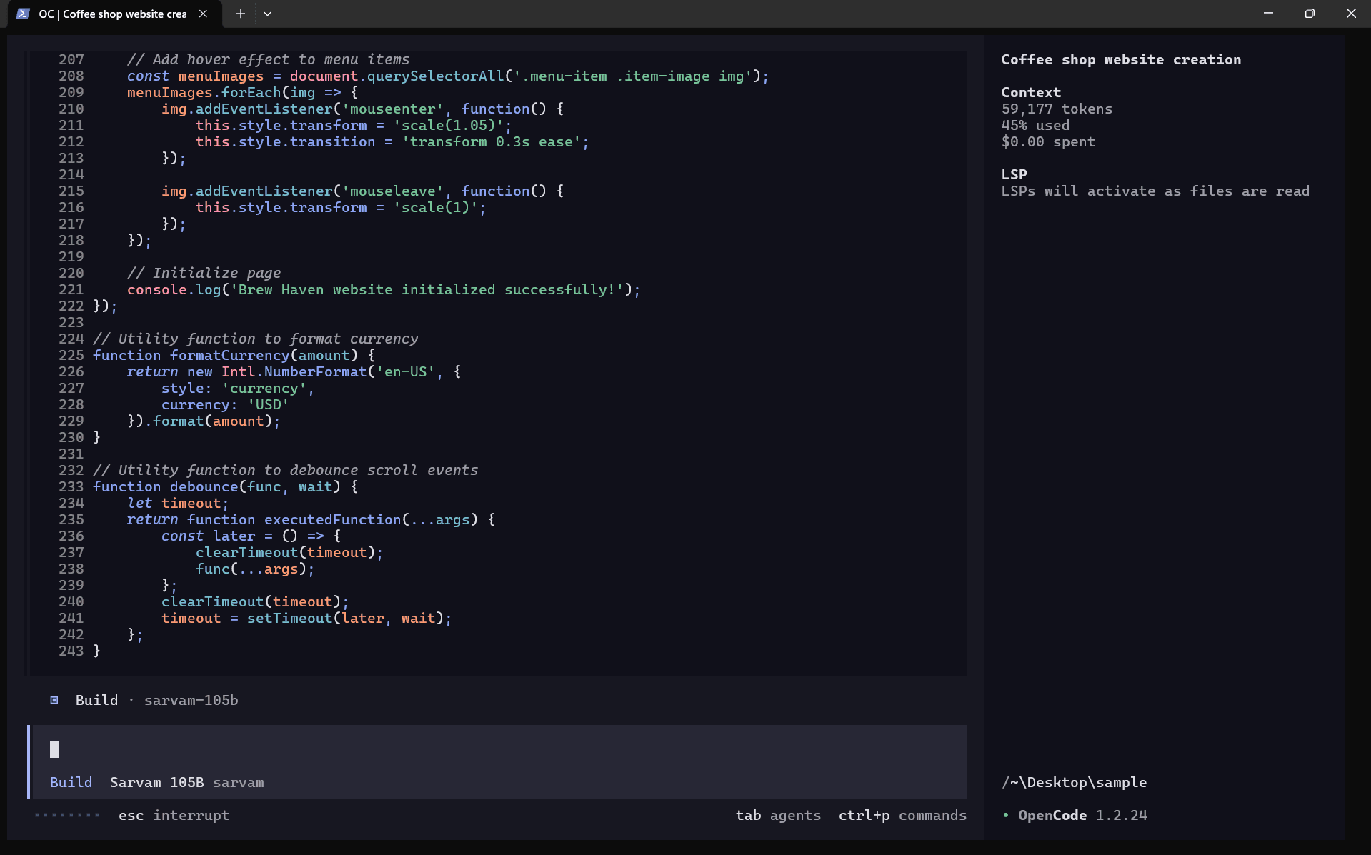 Testing Sarvam in OpenCode